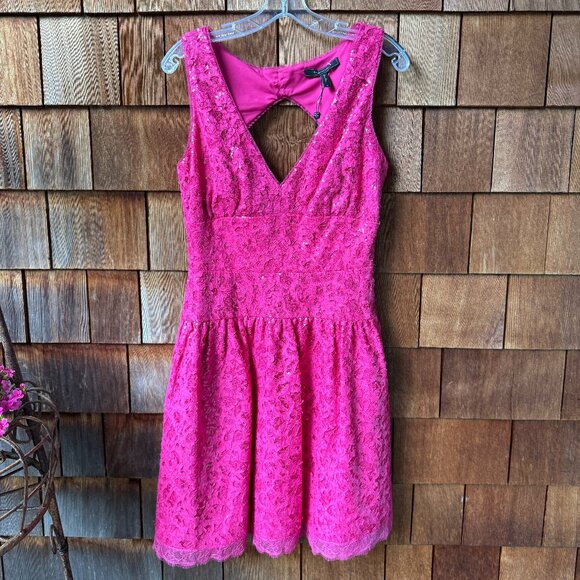 NWT BCBGMAXAZRIA Katarina Lace Sequin Pink V-neck Open Back Dress in Women's 12 - Picture 1 of 12